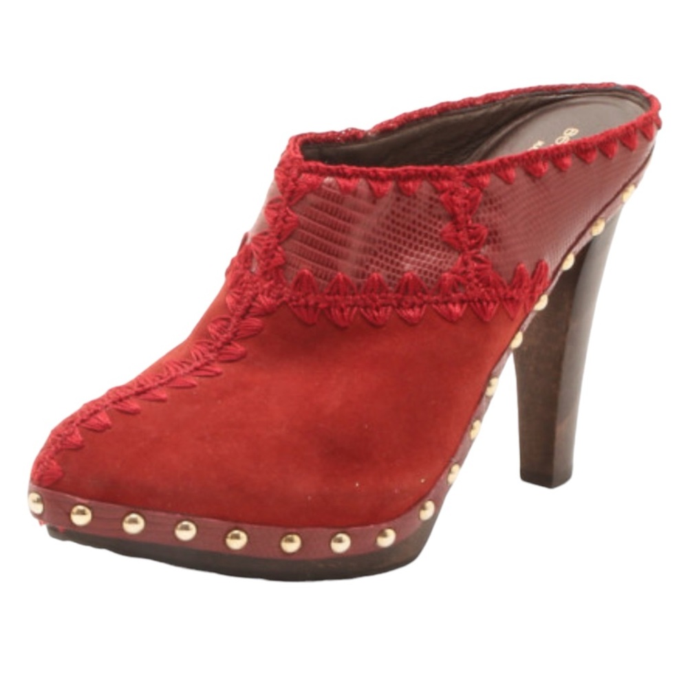 Sergio Rossi Red Embellished suede mules